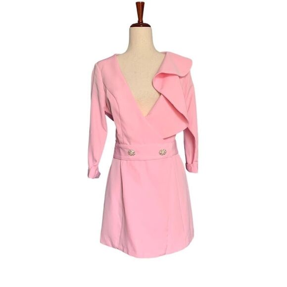 Mac Duggal 55692 Ruffled Faux Tuxedo Mini Dress - Size 10 - Picture 4 of 12